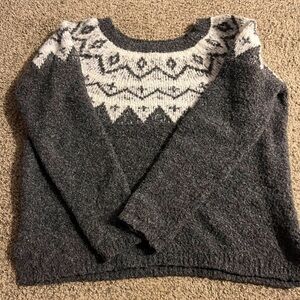 Sonoma Gray and White Crew Neck Sweater with Nordic Design